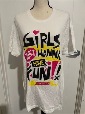 Cyndi Lauper Girls Just Want To Have Fun White Graphic T-Shirt Music Concert